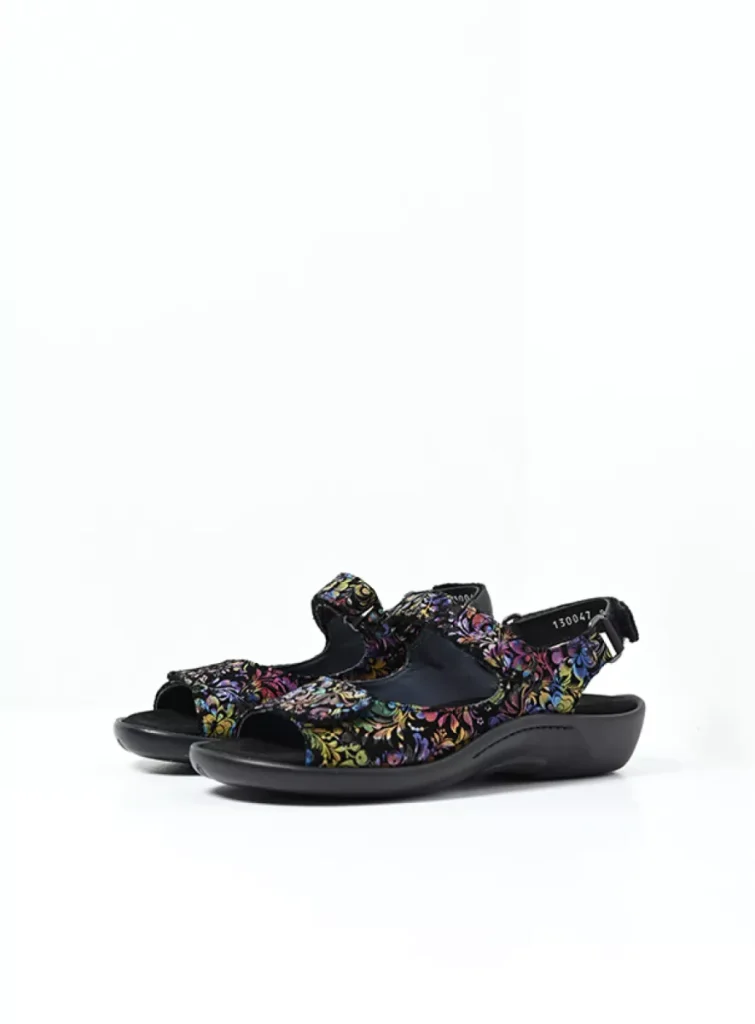 Wolky Sandalen 01300 Salvia 47999 Nubukleder Blumen schwarz/multi